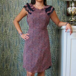 Viola Per Donna Heart Pattern Dress with a Tie and Ruffle Sleeve, Sz 40/8